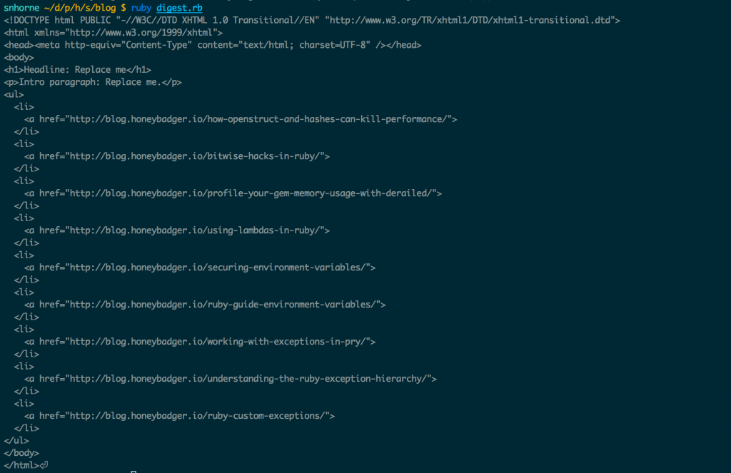 Output of our blog digest generator. 