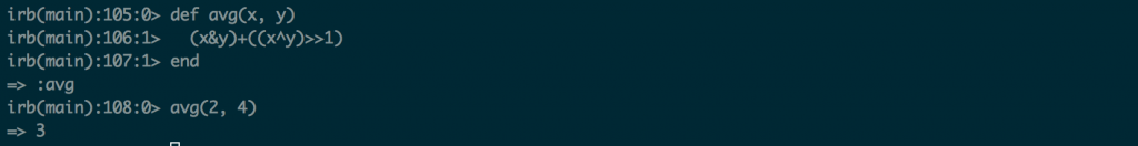You can average two positive integers like so: `(x&y)+((x^y)>>1)`