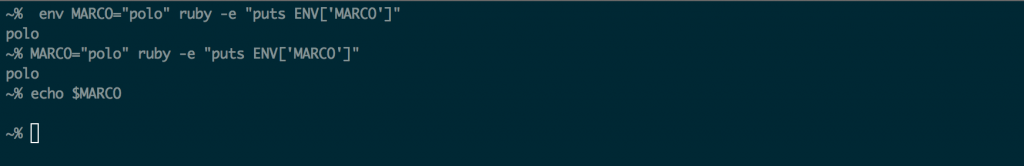 Use the env command to set environment variables for a child without setting them on the parent