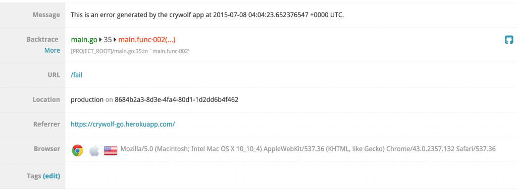 Summary data includes things like URL, Referrer, and browser information from the request.