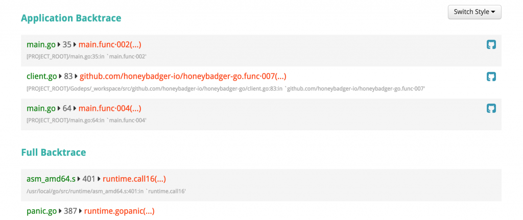 We'll determine which lines of the stacktrace originate in your application and link to the code on GitHub.