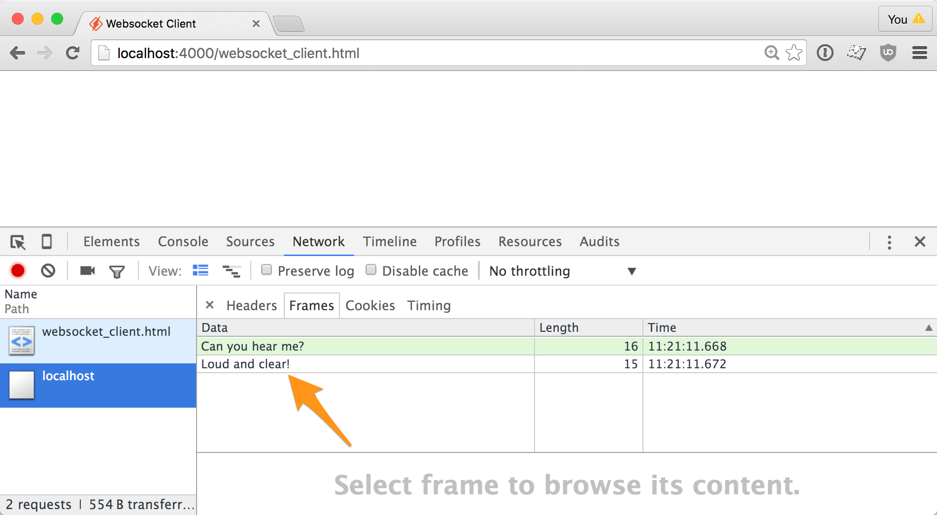 Websocket client received response