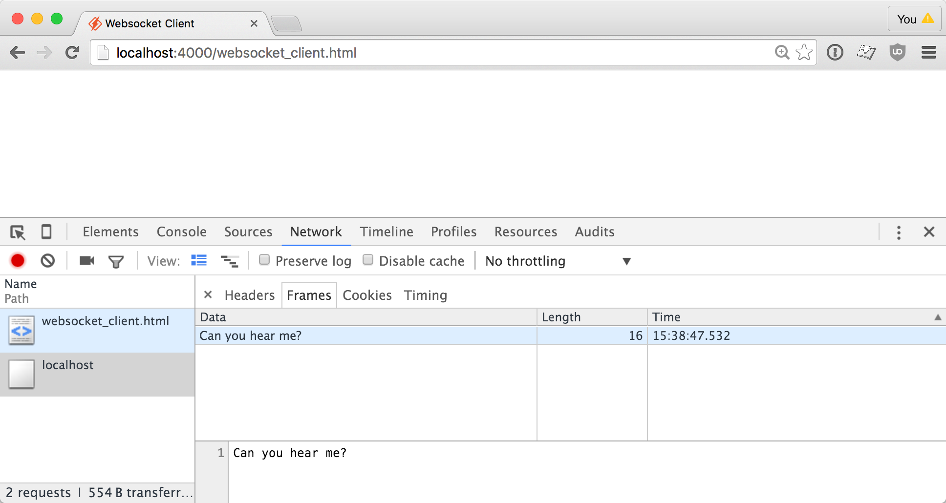 Websocket client handshake complete