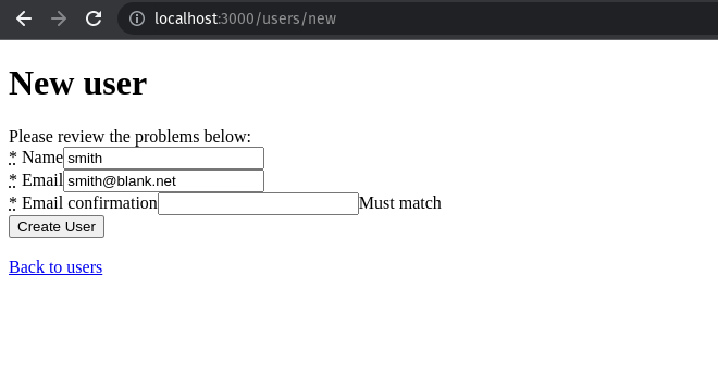 Validates confirmation error