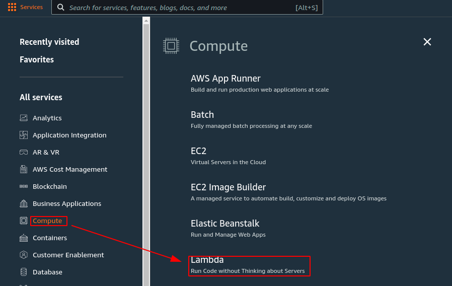 Selecting Lambda service