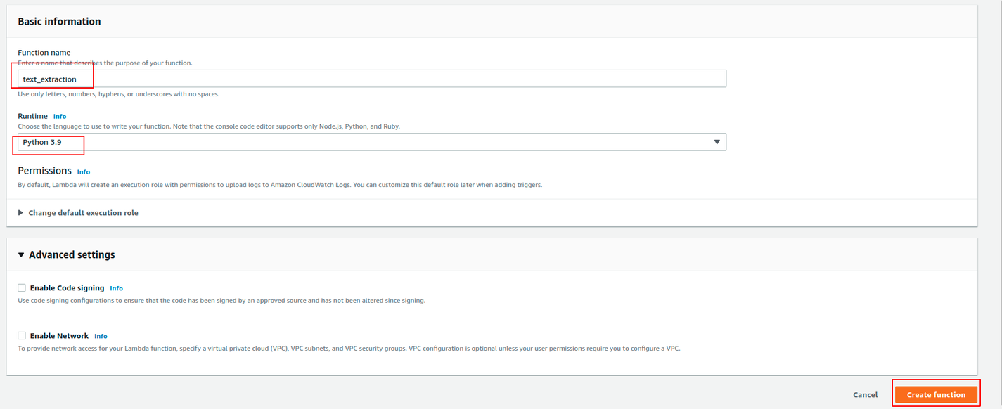 setting up lambda function