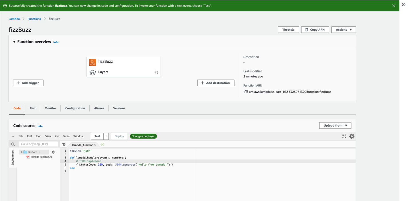 The Lambda Console The default lambda function