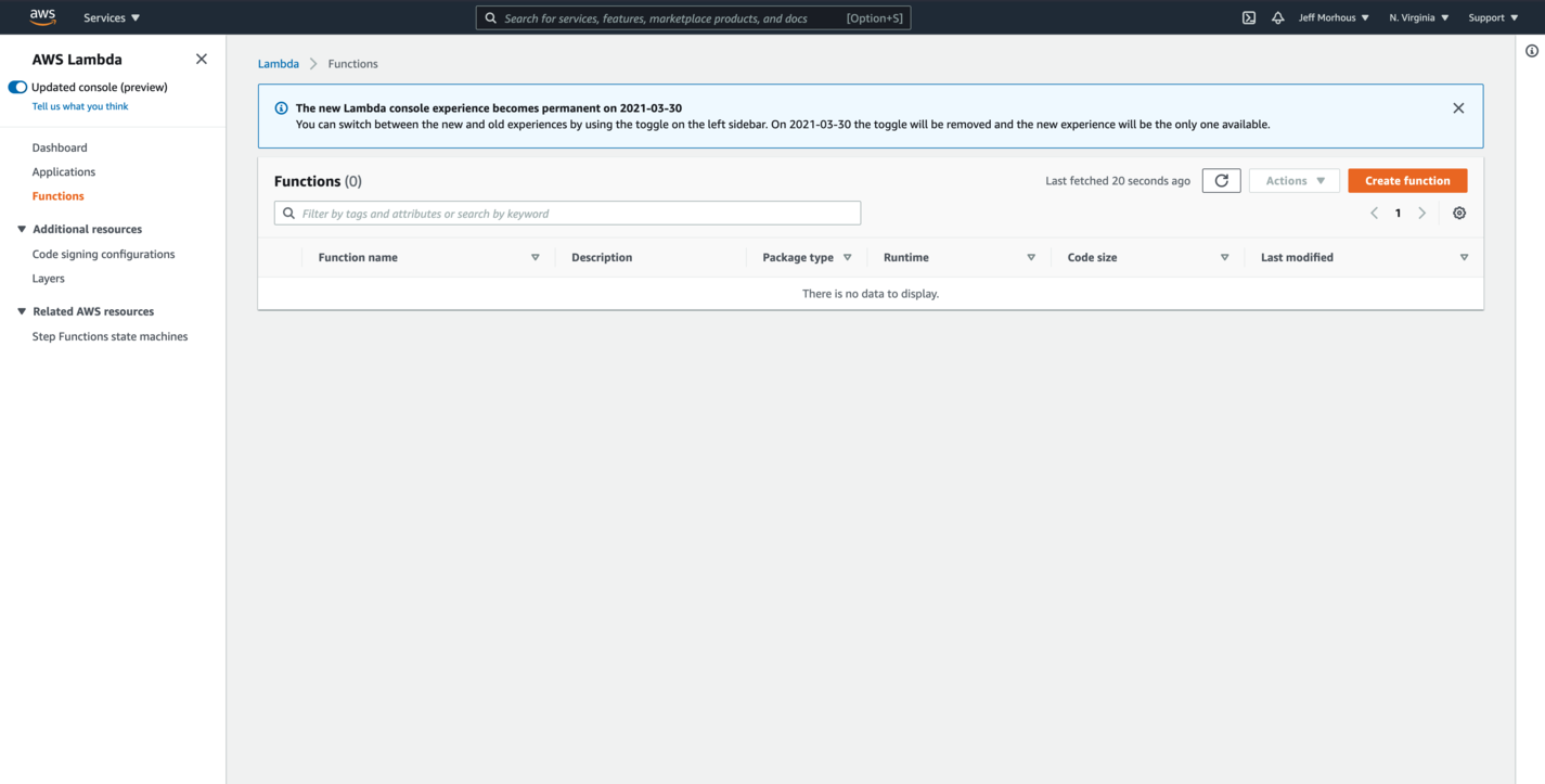 A screenshot of the Lambda Console A screenshot of the Lambda Console
