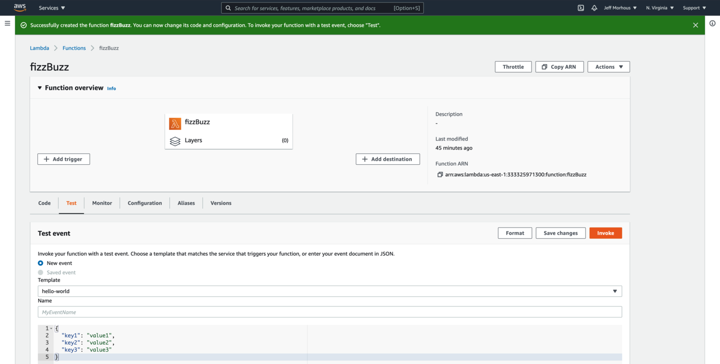 Example test event A screenshot example test event