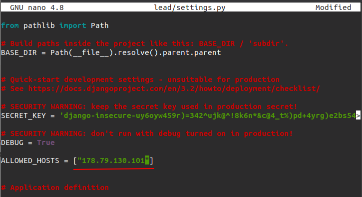 Editing settings.py file