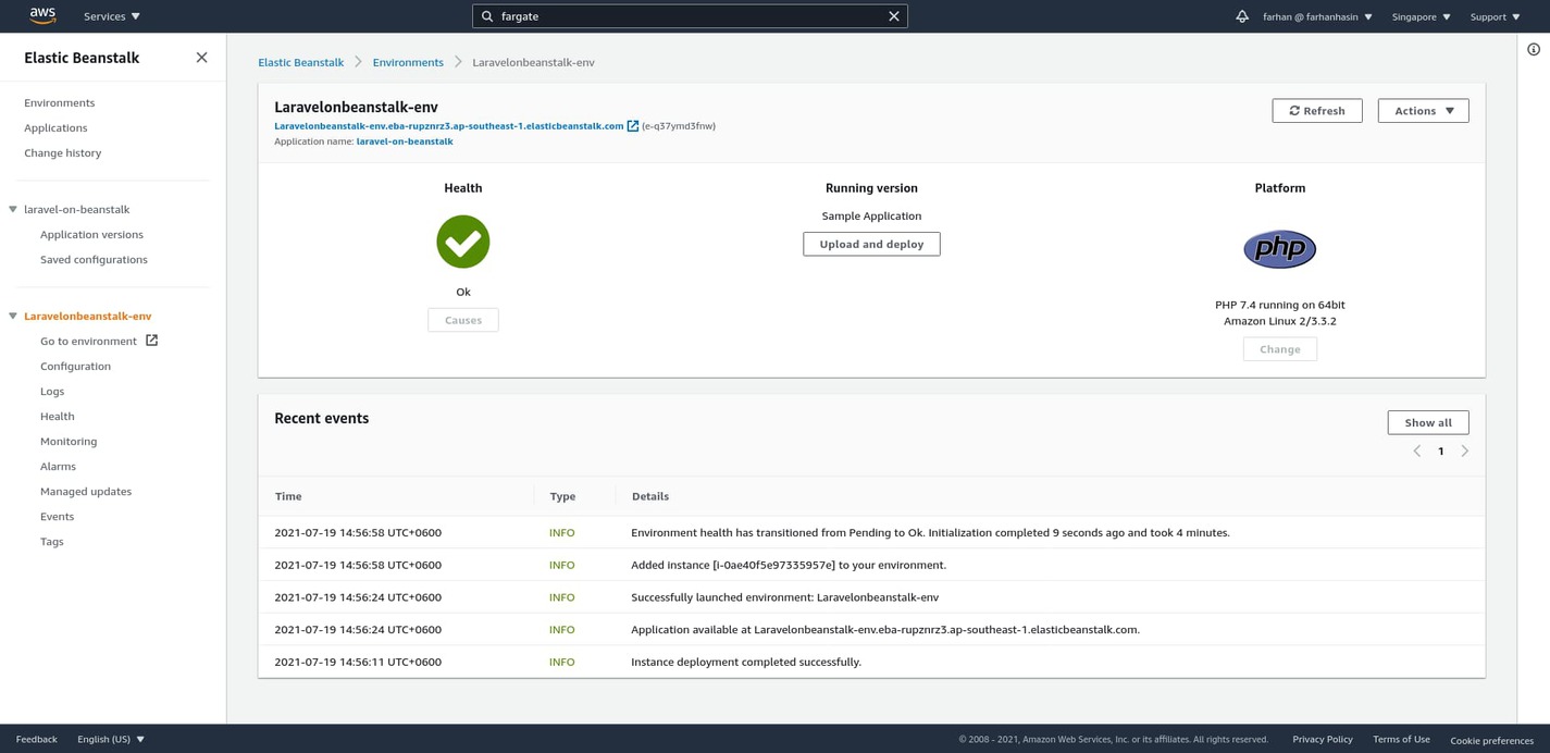 Laravelonbeanstalk-env environment dashboard