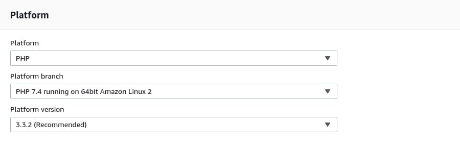 Select PHP 7.4 in the "platform" section