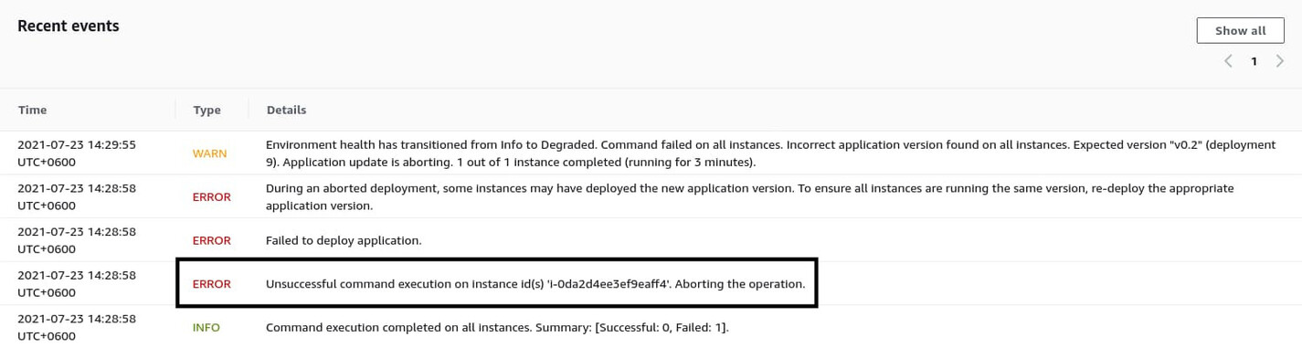 Take a look at the "Recent events" list