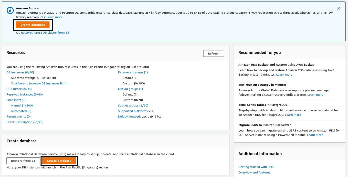 Press the "Create database" button