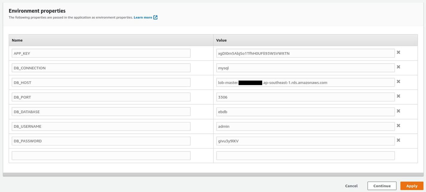 Set database-related environment properties