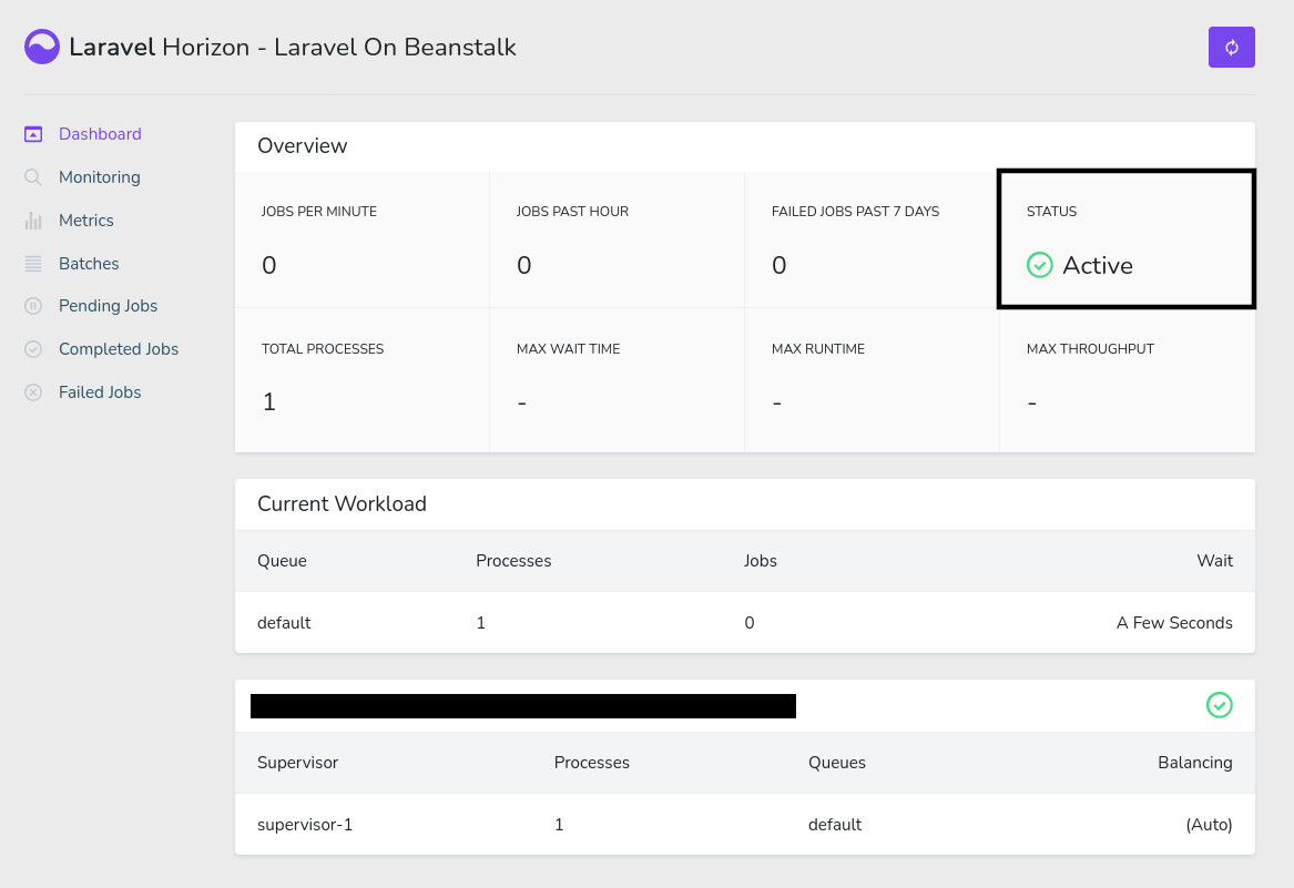 Laravel Horizon activated