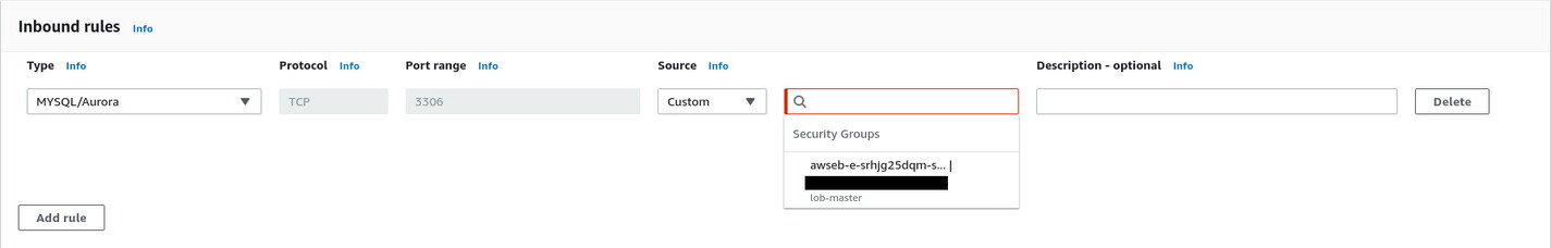 Search for the lob-master security group