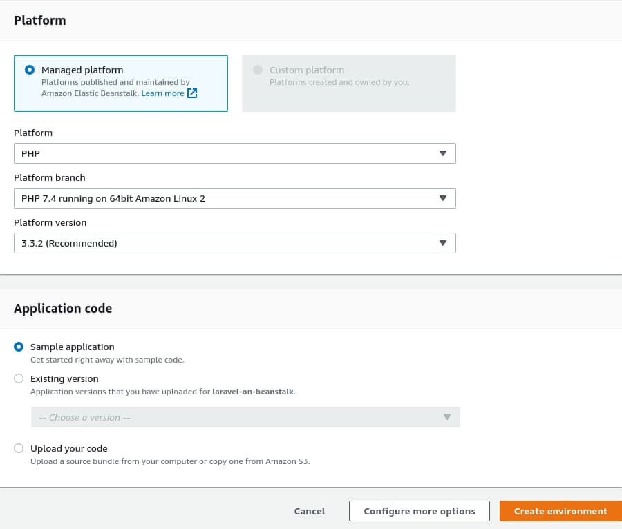 Select PHP 7.4 in the "Platform" section