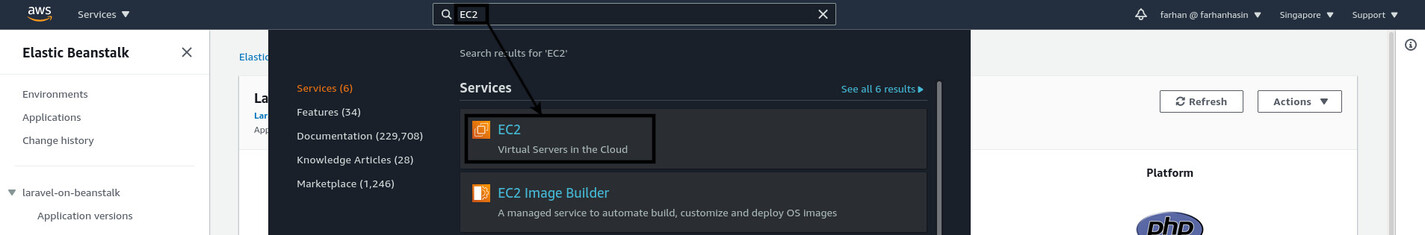 Search for EC2 in the search bar
