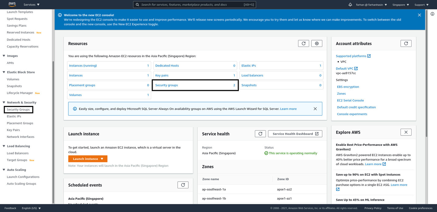 Click on "Security groups"