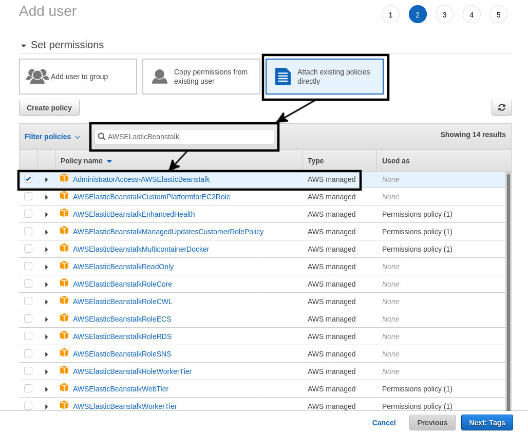 Set permissions for the new user