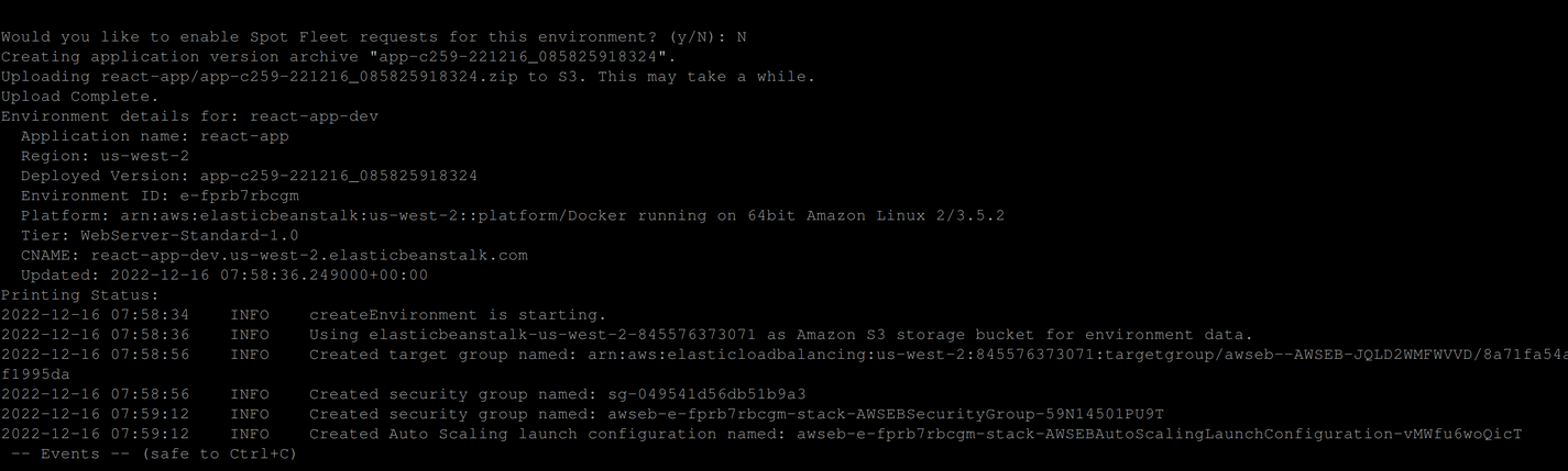 verifying successful creation of development environment