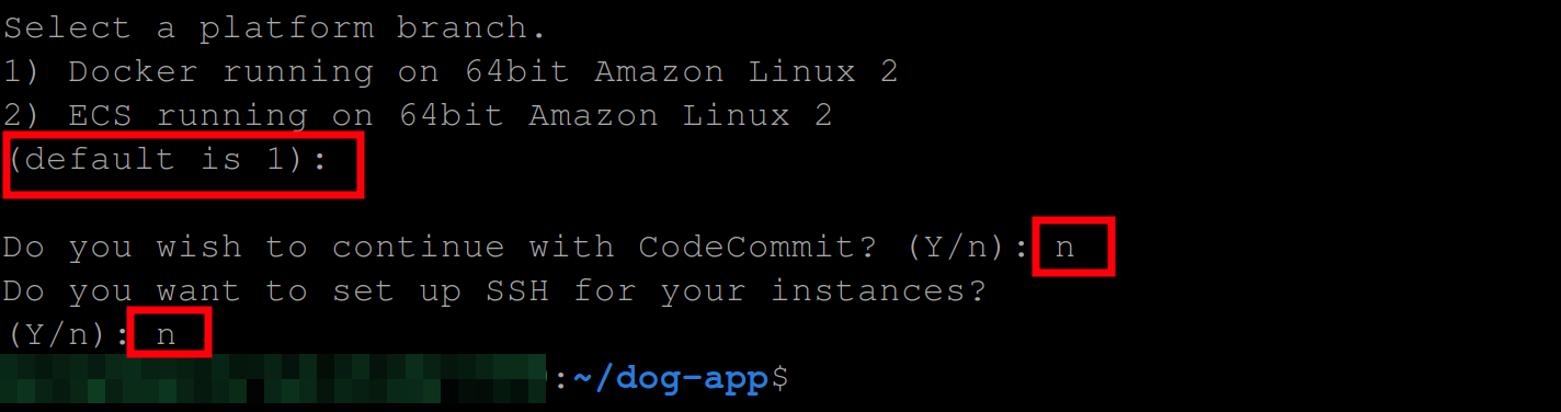 Selecting the default platform branch and disabling codeCommit