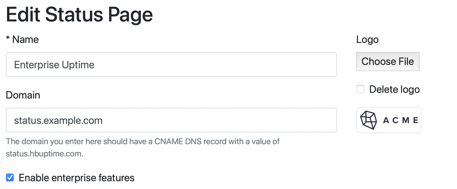 Honeybadger edit status page screen