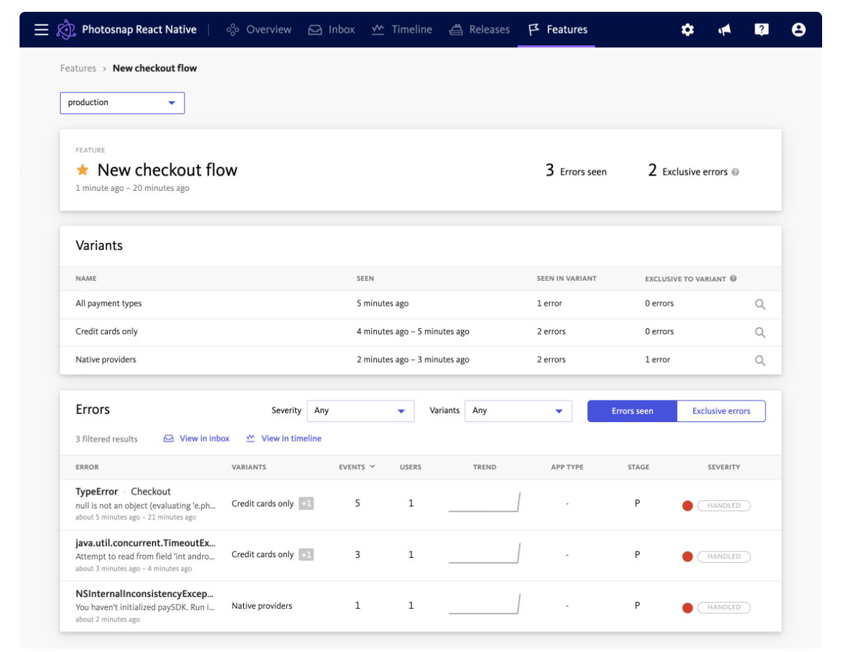 Bugsnag feature flag example