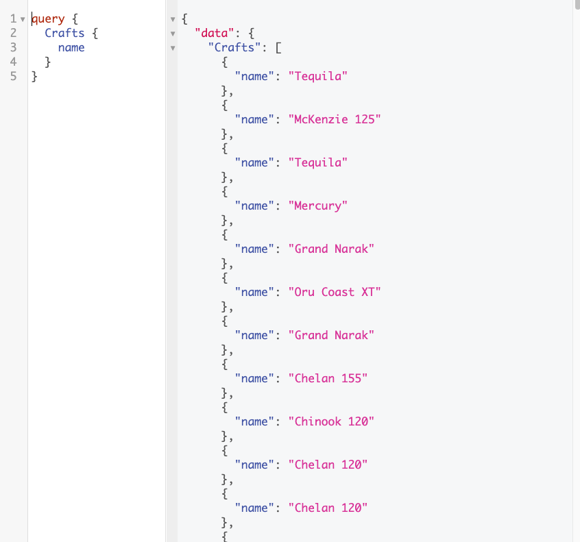 GraphiQL showing craft names