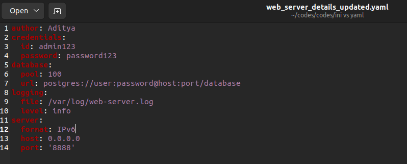 YAML file after update