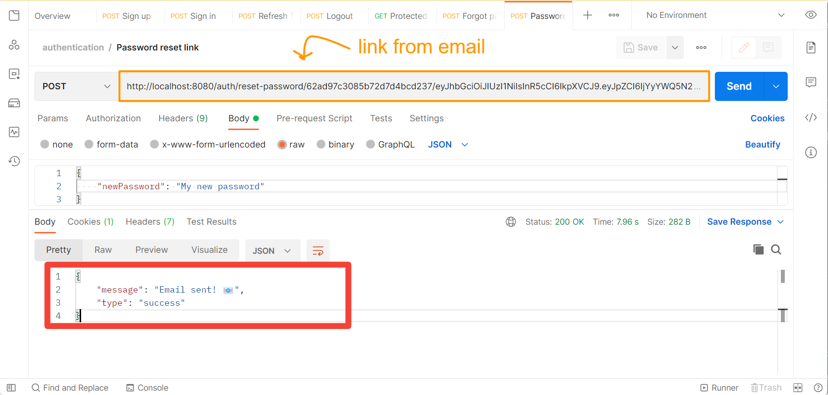 sending request to reset password link copied from email