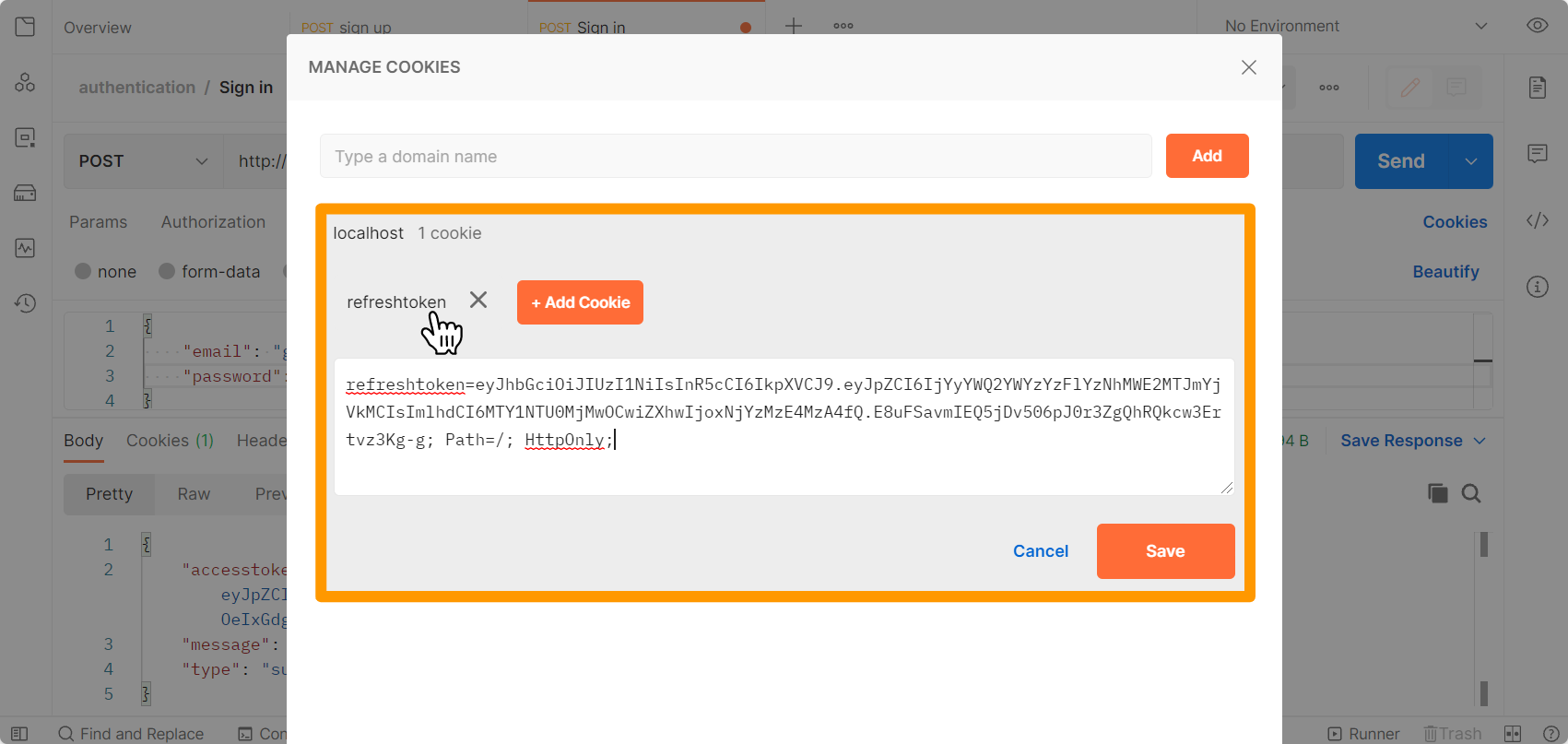 refresh token in the cookies after signing in successfully