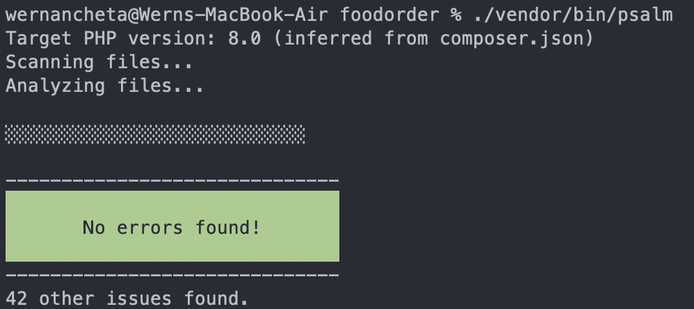 psalm no issues displayed on the terminal