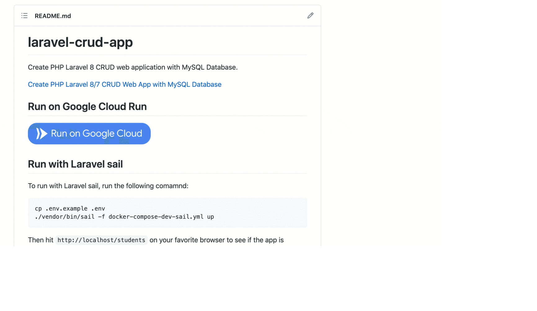 Deploying the Laravel app with docker container using deploy on Google Cloud run button