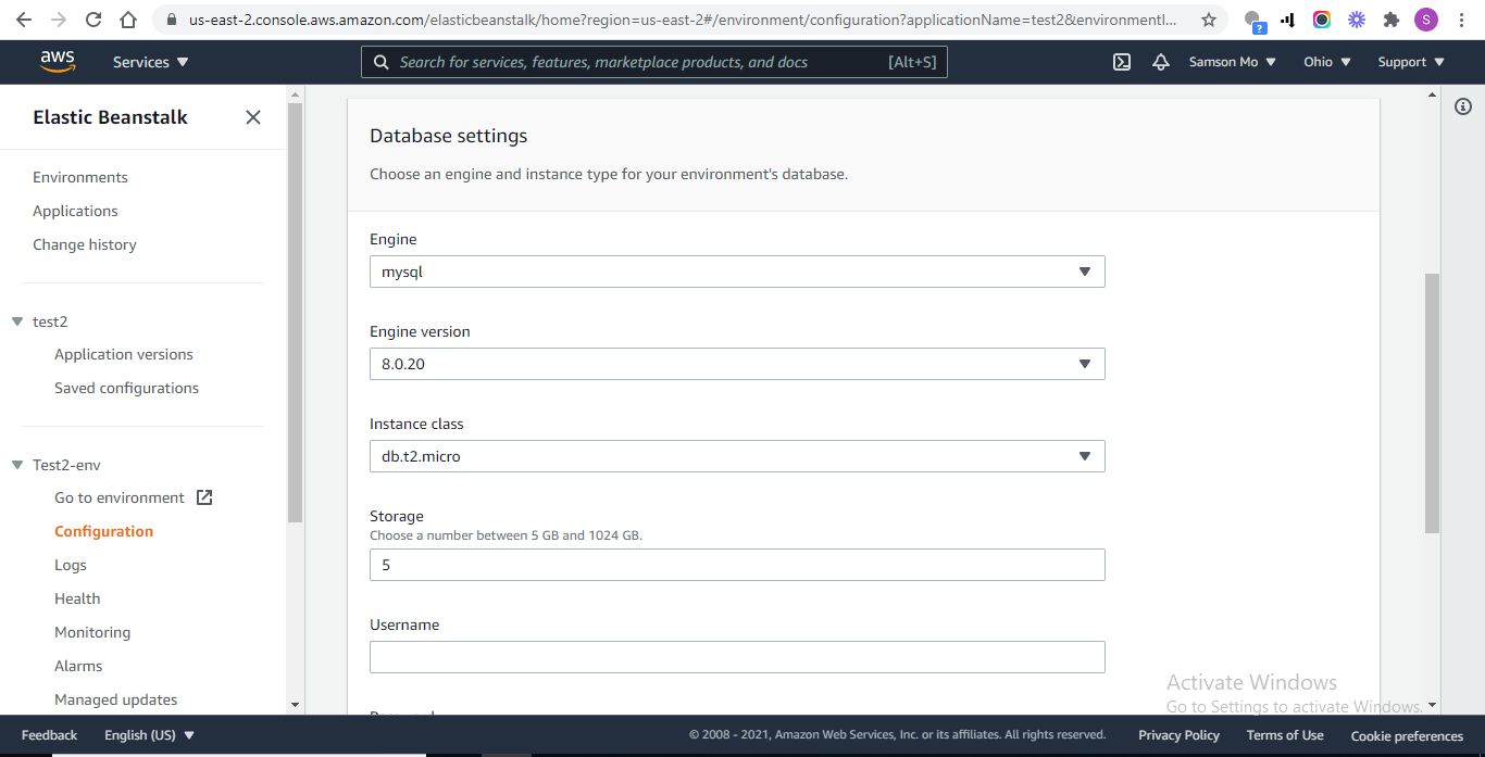 Set up a new database