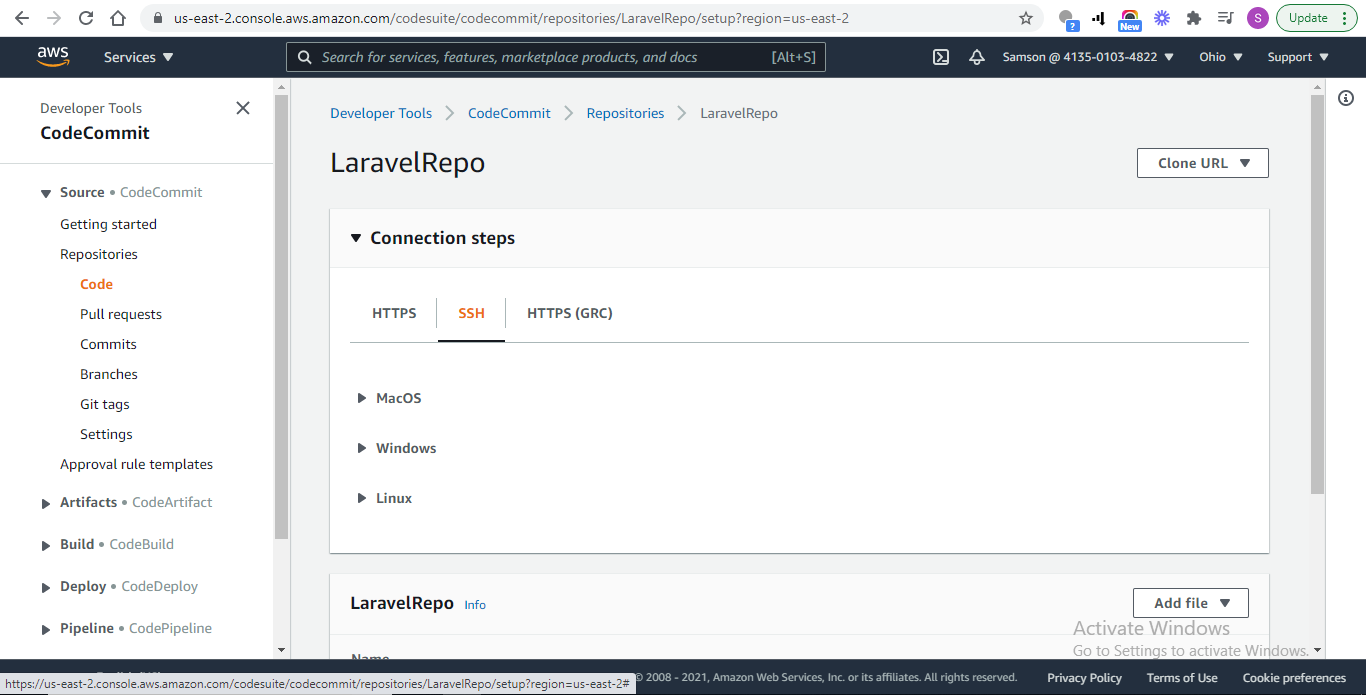 Click on the SSH tab