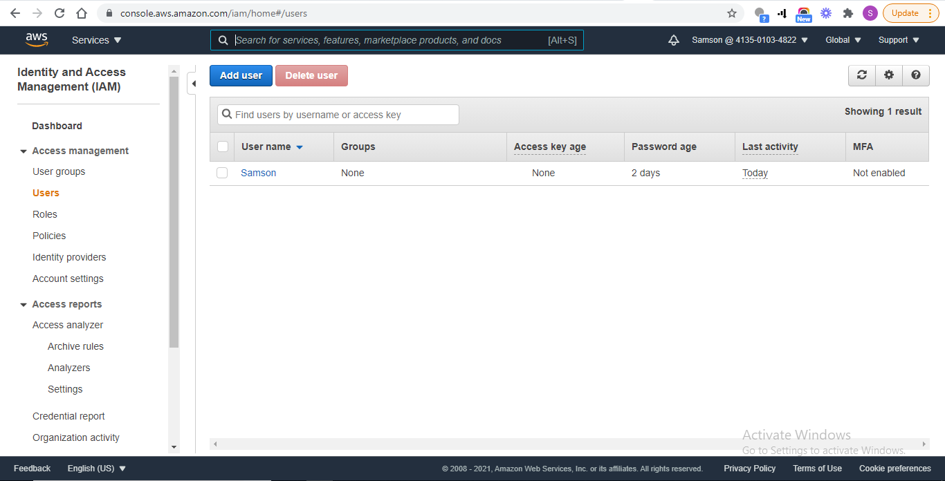 Select your IAM user from the list