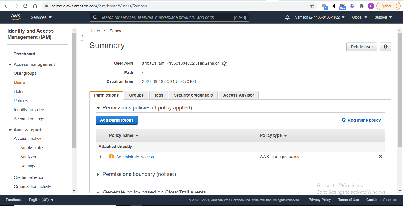 Select the Security Credentials tab