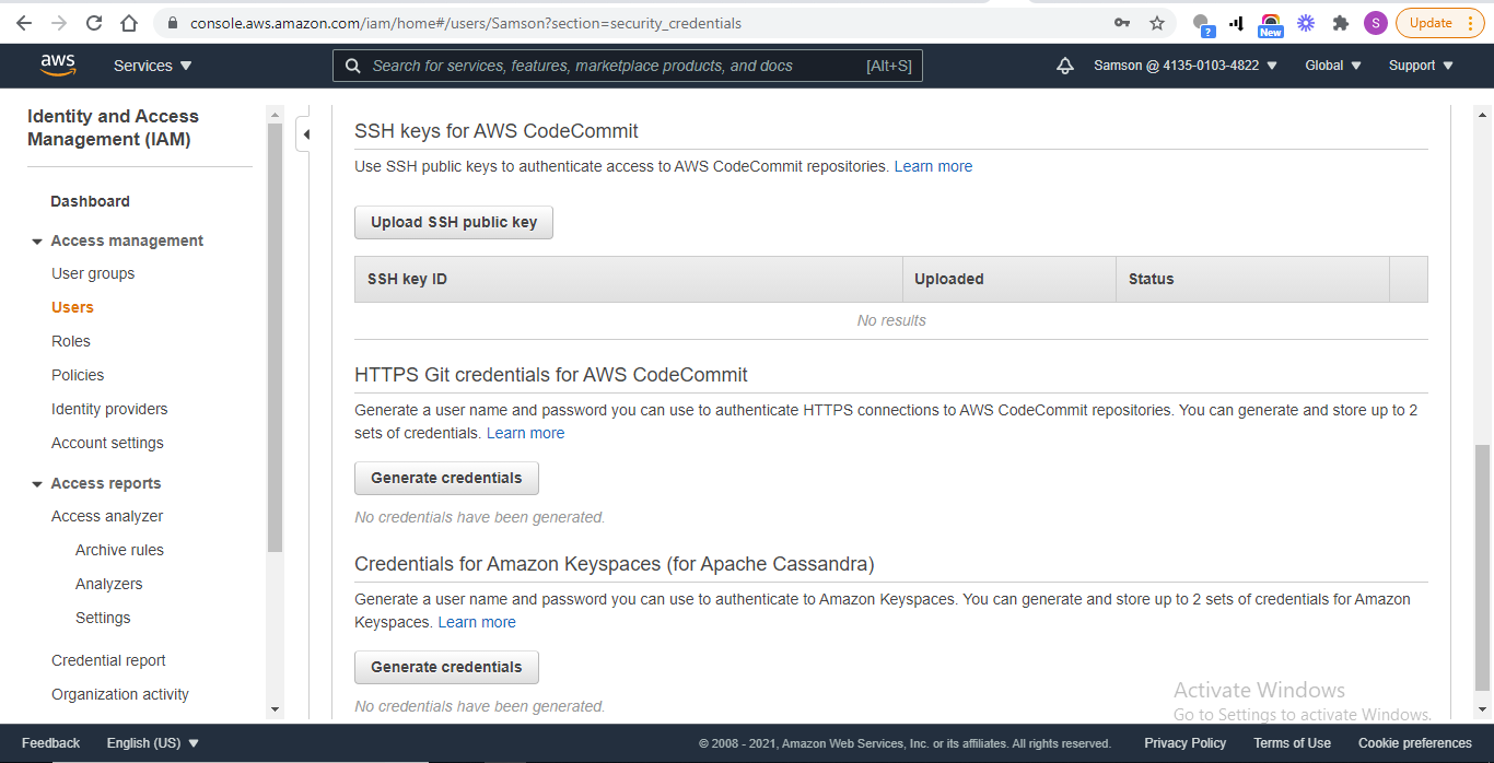 Upload SSH public key