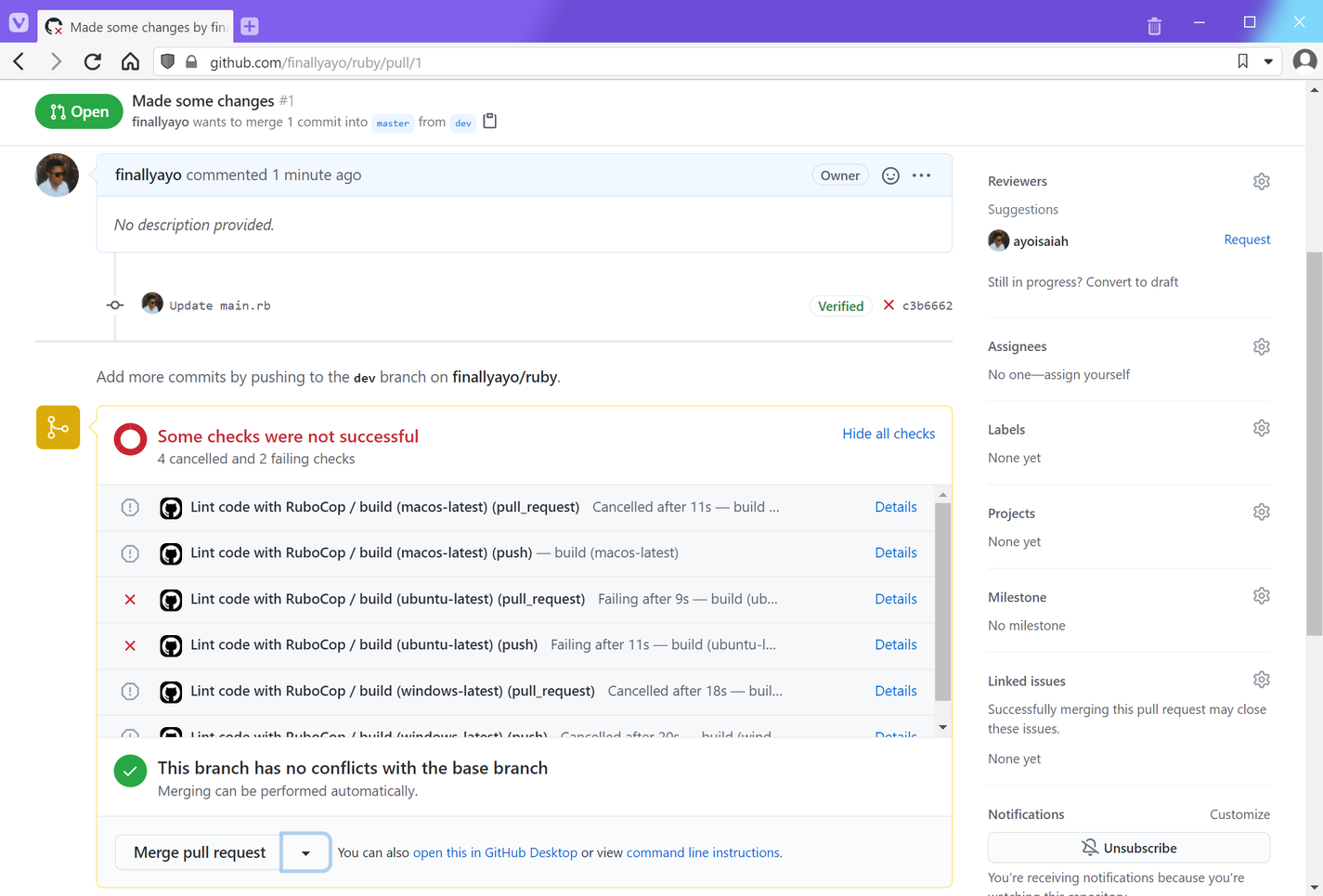 GitHub Actions failing checks