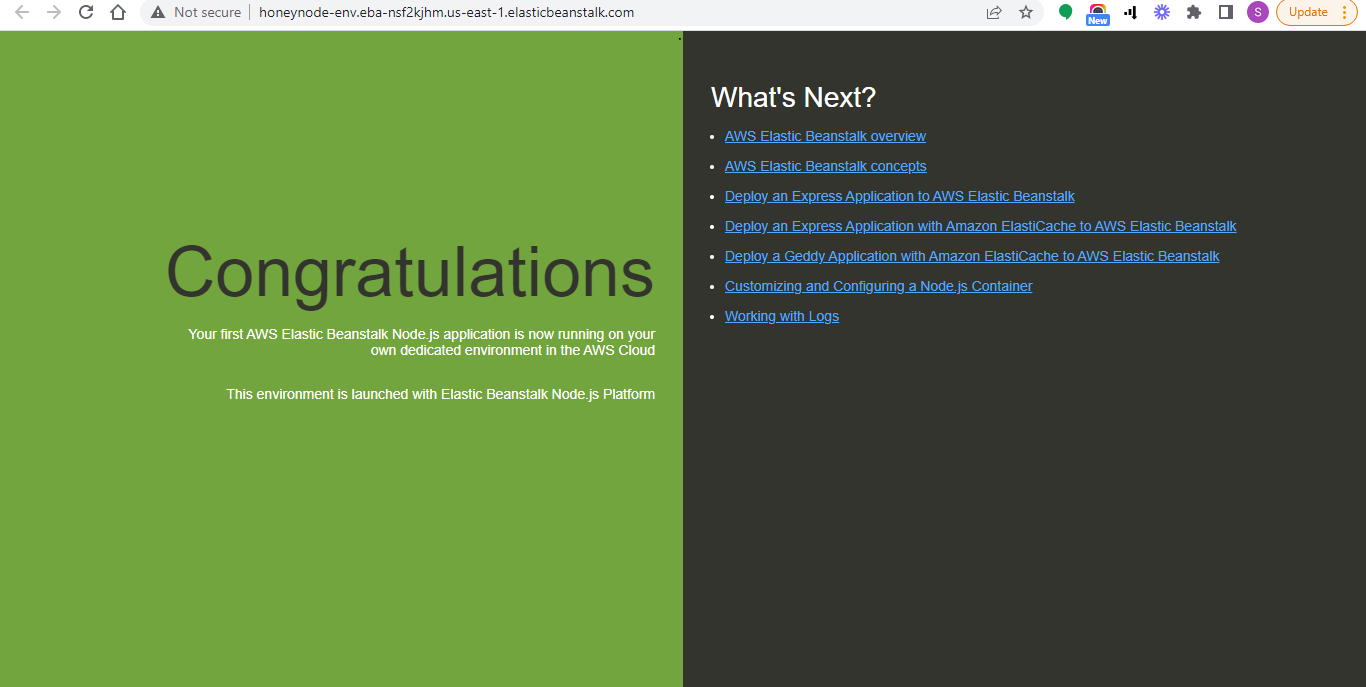 Elastic Beanstalk application is ready and live