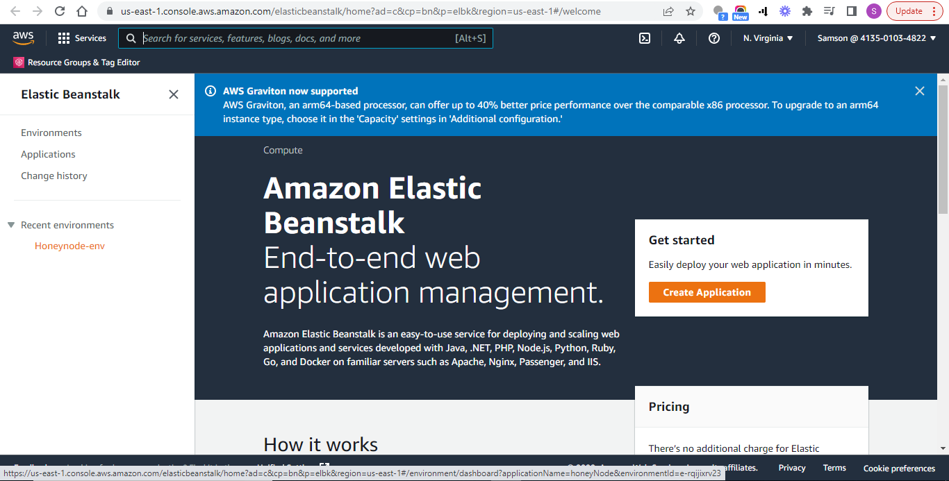 Elastic Beanstalk environment is on the left