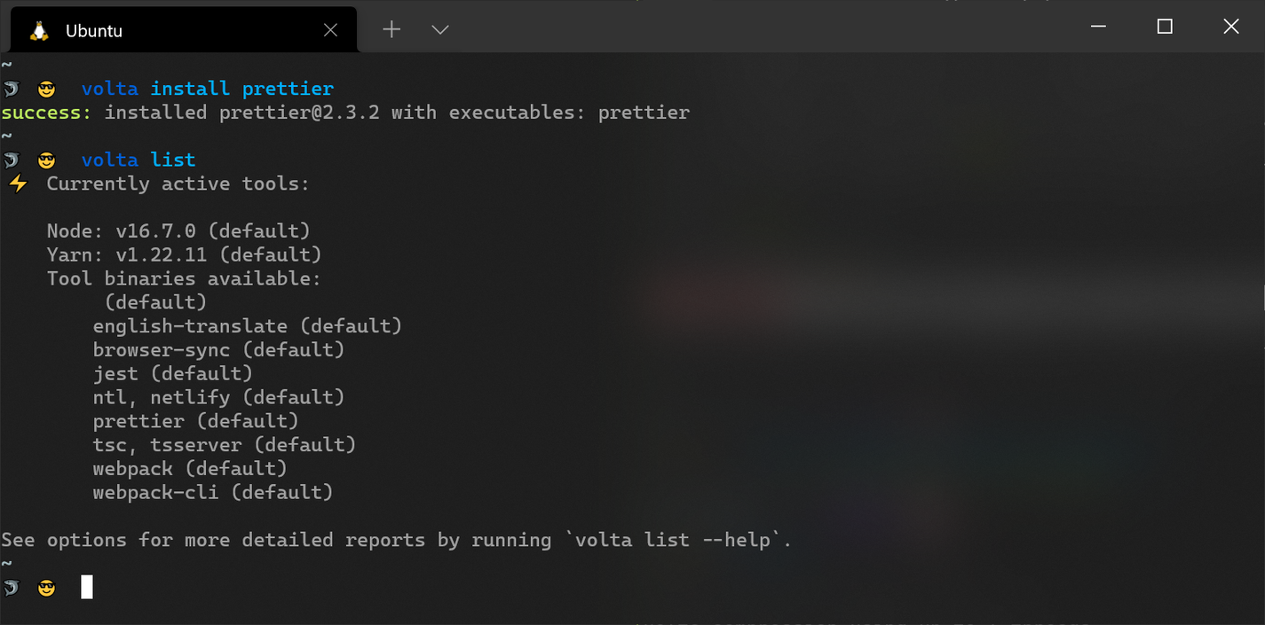 Screenshot of Volta commands