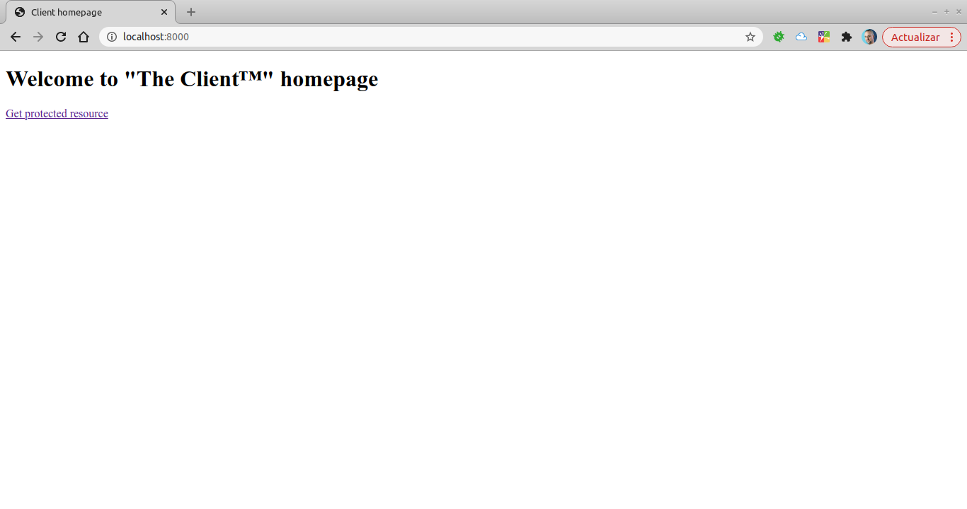Welcome screen containing a link to init the OAuth workflow