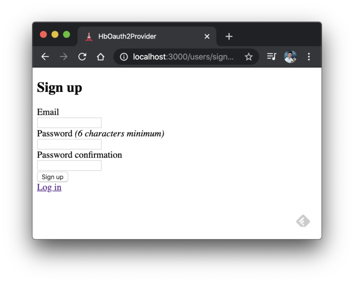 Default sign up page