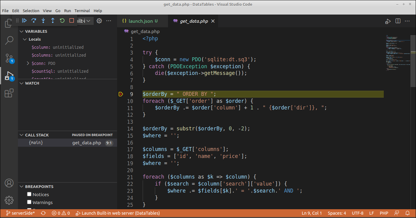 Execution stopped at line 9