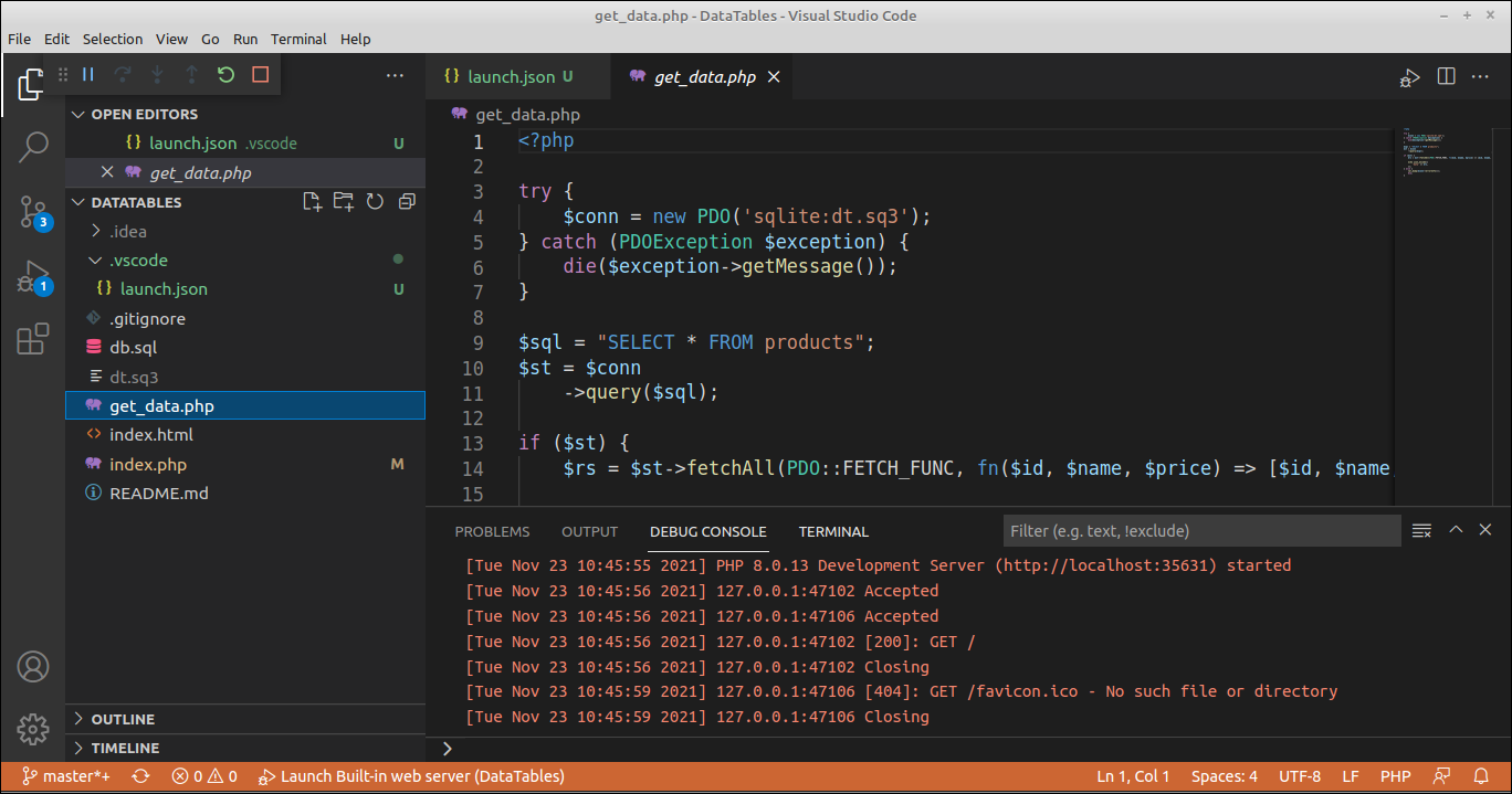 Code for the file get_data.php