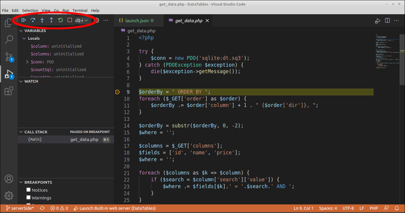 Buttons to continue the program execution