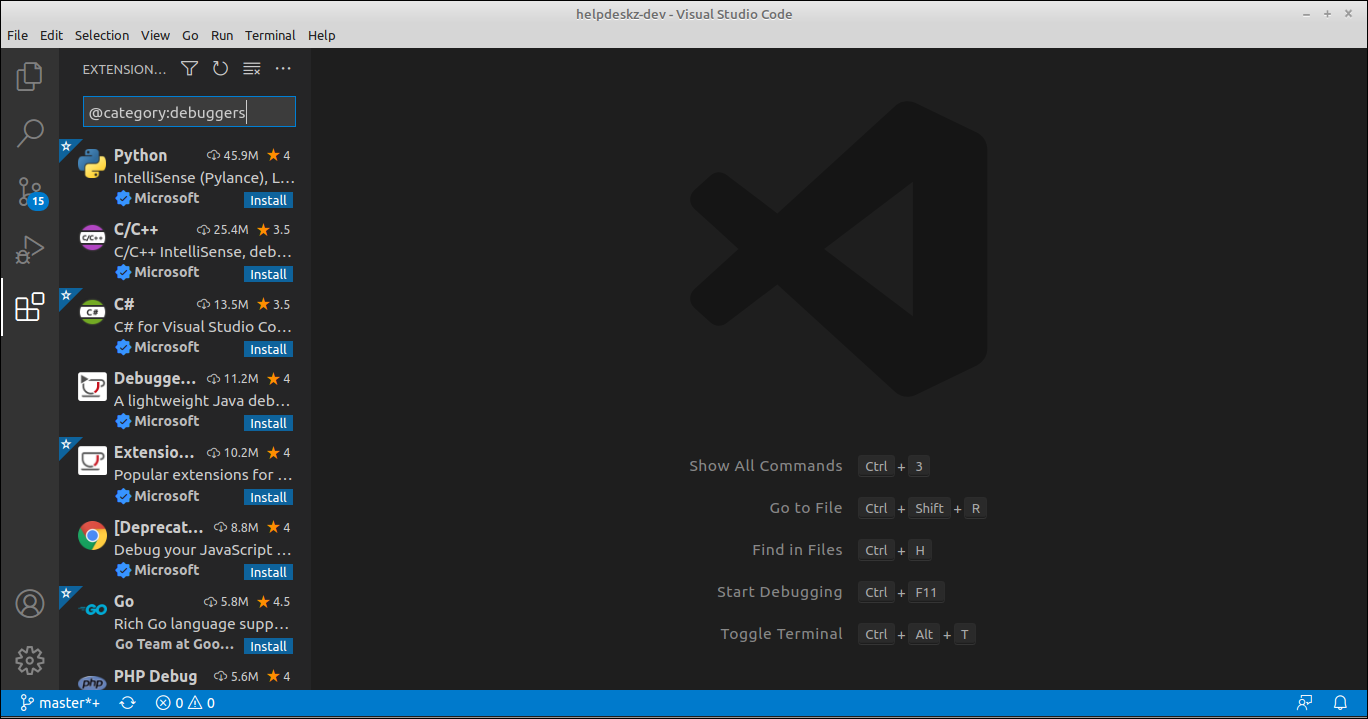 List of debugging extensions available for VS Code